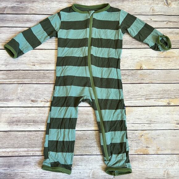 KicKee Pants Green Rugby Stripe Zipper Coverall 6-9m - Picture 2 of 8